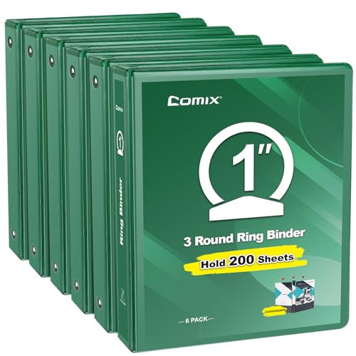 COMIX 3 Ring Binder 1 inch with Clear View Cover, 1" View Binder Holds 200 Sheets of US Letter Size Paper, 6 Pack (Green) - color: Green, size: 1 inch, style: 6-Pack