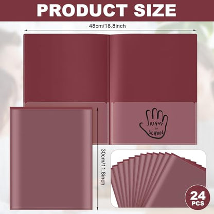 Henoyso 24 Pcs School to Home Folder with Pocket Plastic Heavy Duty Clipboard Folder with Clear Front Pocket Homework Take Home Folders for School Students Parent Teacher Communication(Burgundy) - color: Burgundy