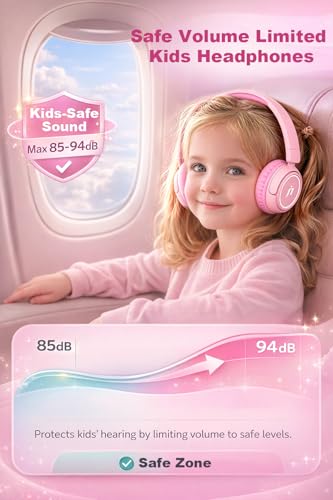 B2 Kids Bluetooth Headphones, 85/94dB Safe Volume Limited, 80H Playtime,Bluetooth 5.2, USB C, Kids Headphones Wireless for Travel Pad Tablet (Light Pink) - color: Light Pink