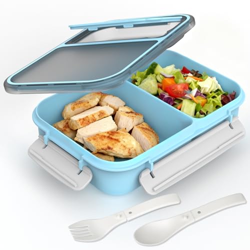 WHALEHOUSE Large Capacity Bento Lunch Box for Adult, 1600ML 2 Compartments Meal Prep Container with Utensil, Airtight Food Storage Container with Snap Locking Lids, Microwave/Dishwasher/Freezer Safe - color: 1600mL-Blue