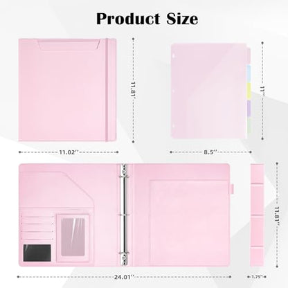 Ospelelf Pink Leather Binder with Magnetic Clipboard, 1 Inch Binders 3 Ring with Storage Zipper Pouch, Pocketed Dividers, Professional Clipboard Folder for School Office Nursing - color: Pink