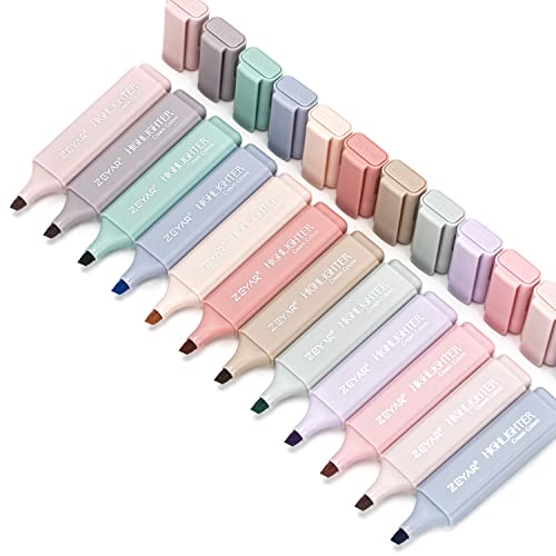 ZEYAR Highlighter Pen, Cream Colors Chisel Tip, Aesthetic Highlighter Marker, Water Based, Quick Dry, No Bleed, for Bible Study Notes School Office (12 Cream Colors) - color: 12 Cream Colors