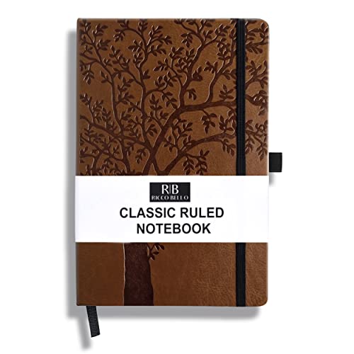 RICCO BELLO Lined Journal Notebook, Art Tree, Faux Leather Hardcover | With Pen Holder, College Ruled, 96 Sheets / 192 Pages, 5.7 x 8.4 Inches, For Work & Notes - color: ArtTree1