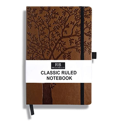 RICCO BELLO Lined Journal Notebook, Art Tree, Faux Leather Hardcover | With Pen Holder, College Ruled, 96 Sheets / 192 Pages, 5.7 x 8.4 Inches, For Work & Notes - color: ArtTree1