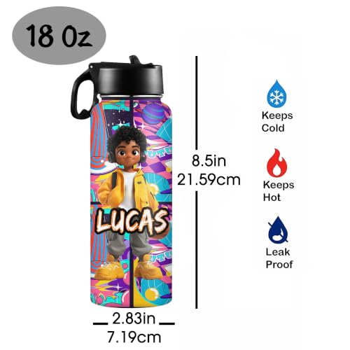 D-Story Personalized Kids Water Bottle with Straw Lid - 18 oz Leak-Proof Stainless Steel Insulated Flask, Back to School Birthday Gifts for Boys - color: Boy's Style