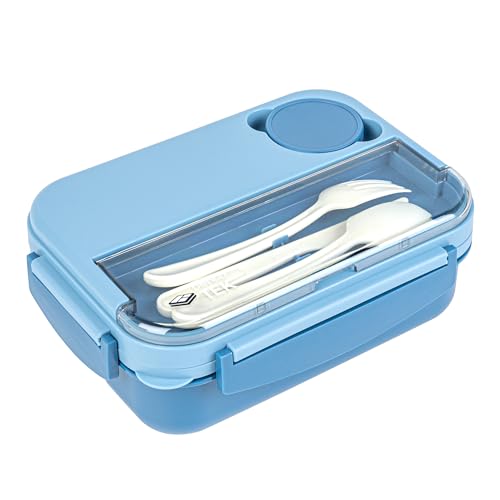 Restaurantware Bento Box 10 Count 44 Ounce Plastic Lunch Box With Cutlery, Leakproof Microwave-Safe Meal Prep Container Reusable Versatile Blue for Travel - size: 10 Count, style: 44 oz - Blue