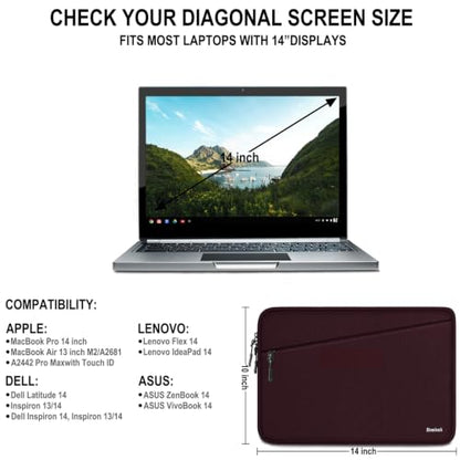 Laptop Case 14 inch, Traveling Water Resistant Laptop Sleeve with Pocket, Shockproof Protective Carrying Notebook Cover Compatible for 14 Inch MacBook Air/Pro, HP, Lenovo, Dell, ASUS, Wine Red - color: Wine Red, size: 14 Inch