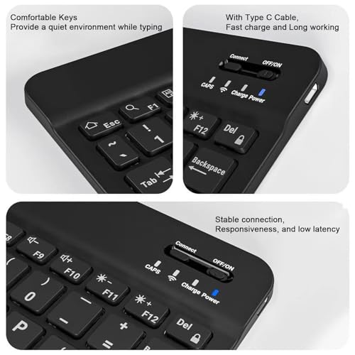 Bluetooth Keyboard Compatible with iPad 10th Generation, Rechargeable Portable 10 inch Wireless Keyboard for iPhone, iPad mini, Samsung Tablets Keyboards Ultra-Slim, Travel Office Computer Accessories - color: Black