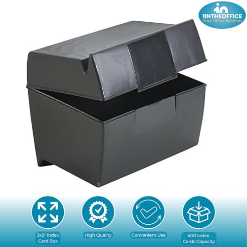 1InTheOffice Index Card Box with Index Card, Index Card Holder 400 Capacity & 3x5 Ruled Index Cards, White 200/Pack