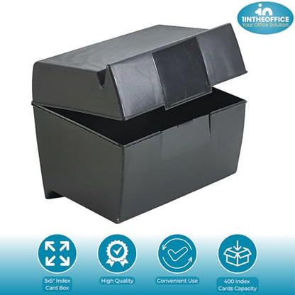 1InTheOffice Index Card Box with Index Card, Index Card Holder 400 Capacity & 3x5 Ruled Index Cards, White 200/Pack