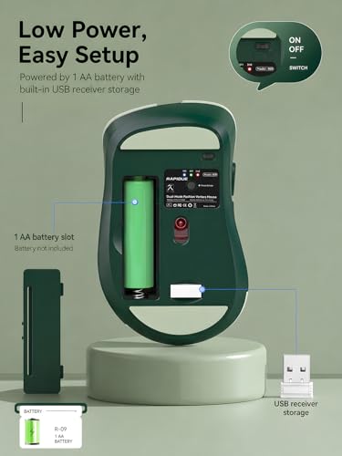 RAPIQUE Bluetooth Wireless Mouse, Dual Bluetooth & 2.4G USB Receiver, Quiet Clicks, Right-Hand Ergonomic 6 Button Mouse, Adjustable DPI, AA Battery, for Laptop, PC, Mac, Tablet - Avocado Green - color: Avocado Green