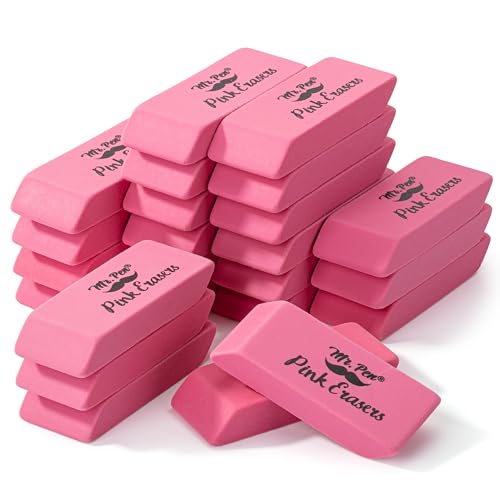 Mr. Pen- Pink Pencil Eraser Bulk, 24 Pack | Large Latex Free Block Erasers for School, Office, Art Sketching, Homework, Exams, Clean Smudge-Free Correction - color: Pink, size: 24 Pack