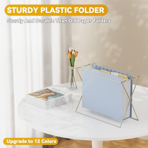 Plastic 2" Expandable Extra Capacity Hanging File Folder Letter Size | Heavy Duty File Folder with Tabs,Reinforced Job File Cabinet Folders,12 Pack Pastel Hang Folder for File Box Drawers Frame - size: 2" Expansion
