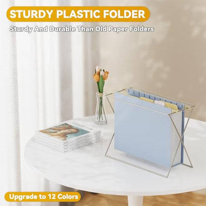 Plastic 2" Expandable Extra Capacity Hanging File Folder Letter Size | Heavy Duty File Folder with Tabs,Reinforced Job File Cabinet Folders,12 Pack Pastel Hang Folder for File Box Drawers Frame - size: 2" Expansion