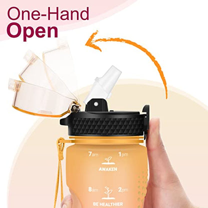 24 OZ Motivational Kids Water Bottle With Time Marker,Straw Lid,Leak Proof, Tritan BPA Free Sports Water Bottle Yellow Pink(1 Lid) - color: Yellow Pink