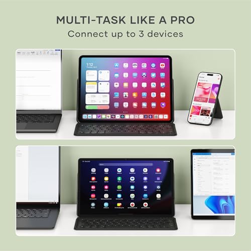 Satechi OntheGo Bluetooth Keyboard with Adjustable Stand, Connect up 3 Devices, USB C Rechargeable Battery, Compact and Portable Keyboard for iPad, Tablet – Black - color: Black