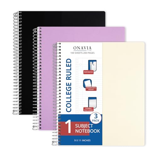 ONAVIA 1 Subject Spiral Notebook College Ruled 3 Pack, 200 Pages, Assorted | ONAVIA 1 Subject Spiral Notebook College Ruled 3 Pack, 200 Pages, Assorted