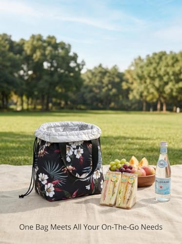 Double-Handle Lunch Bag, Insulated Waterproof Reusable Tote for Women/Students, Fits 2 Bento Boxes + Water Bottle - Ideal for School/Office/Picnic(European Lily) - color: European Lily