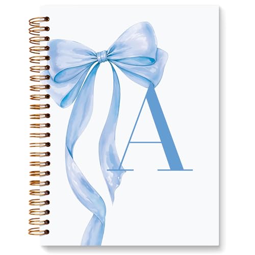 JXREQ Coquette Blue Bow Personalized Notebook, Initial Letter A Monogram Journal, Preppy Girly Ribbon Bow Journal, Monogrammed Gifts for Women, Aesthetic Spiral Notebook 5.5x8.3 - color: A Blue
