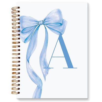 JXREQ Coquette Blue Bow Personalized Notebook, Initial Letter A Monogram Journal, Preppy Girly Ribbon Bow Journal, Monogrammed Gifts for Women, Aesthetic Spiral Notebook 5.5x8.3 - color: A Blue