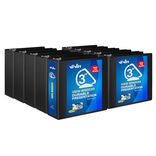 ViVin Durable 3 inch D Ring View Binder, Large 3" Slant-D Ring with 725-Sheet Capacity, Fit 8.5" x 11" Paper, 10 Pack(Black) - color: Black, size: 3 Inch, style: 10 Pack