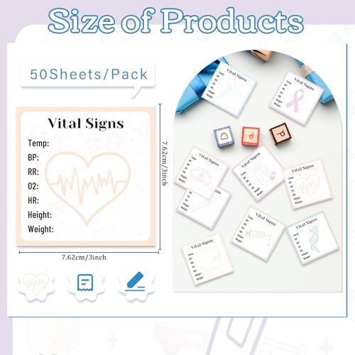 Vital Signs Sticky Notes Gifts, 9 Pack Vitals Signs Notepad 3x3 Inch, Nurse Daily Monitoring Memo Pads, Patient Health Checklist Office Hospital Supplies (450 Sheets) - style: Vital Signs