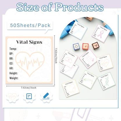 Vital Signs Sticky Notes Gifts, 9 Pack Vitals Signs Notepad 3x3 Inch, Nurse Daily Monitoring Memo Pads, Patient Health Checklist Office Hospital Supplies (450 Sheets) - style: Vital Signs