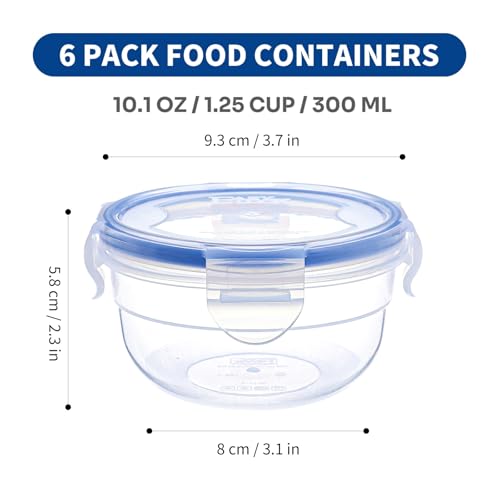 KIGI Round Food Storage Containers, Leak-Proof, Airtight & Watertight Small Plastic Bowls for Snacks, Meal Prep and Lunch, Freezer Safe, 4-Sided Locking Lids, BPA-Free,10 oz / 1.25 Cup,12 Piece Set - size: 1.25 cup (12-Piece)