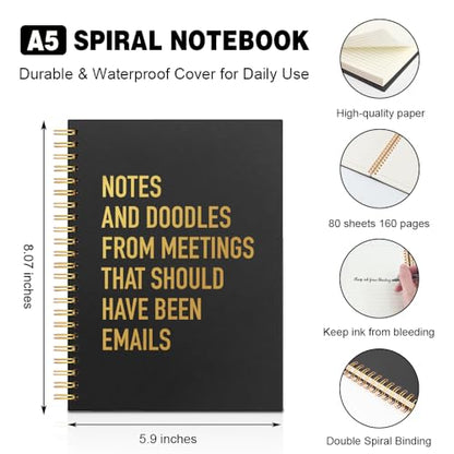Notes and Doodles from Meetings Black Golden Horizontal Lined Spiral Notebook, Funny Spiral Journal Gifts for Women Men Coworker Boss Employee, Sarcastic Office Notepad for Work Friend - style: Notes