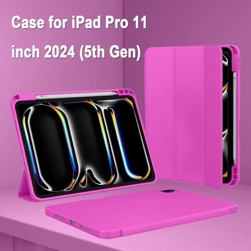 ZryXal iPad Pro 11 Inch Case (M5) 2025/ (M4) 2024 (Model: A2836/A2837/A3006), Trifold Stand Smart Cover with Pencil Holder and Soft TPU Back, Auto Wake/Sleep (Deep Pink) - color: Deep Pink