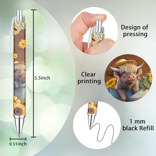 Idealmuzik 8 PCS Cute Highland Cow Print Pens, Cow Lovers Gifts, School Office Supplies, Gifts for Women Girls Teen Christmas New Year - style: Highland Cow