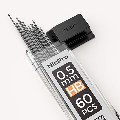Nicpro 1200 PCS Lead Refills 0.5mm HB #2 Break Resistant Mechanical Pencil Refills 0.5 mm, 60 Pack Per Tube, 20 Tubes - size: 60 Count (Pack of 20), style: 0.5 HB