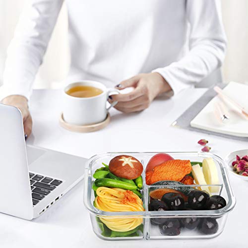 M MCIRCO [5-Pack,36 oz] Glass Meal Prep Containers 3 Compartment with Lids, Glass Lunch Containers,Food Prep Lunch Box,Bento Box, Microwave, Oven, Freezer, Dishwasher (4.5 Cups, White) - color: White