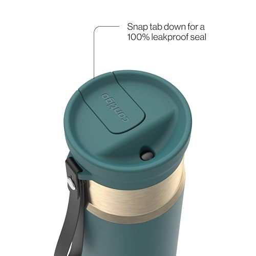 Contigo SnapSeal 473.2ml(16온스) 스테인리스 스틸 진공 단열 물병, 누출 방지 자동 닫힘 뚜껑(빨대 호환) 및 휴대용 스트랩, BPA 프리 및 납 프리, 식기세척기 사용 가능 - color: 미네랄 틸 샴페인, size: 16온스