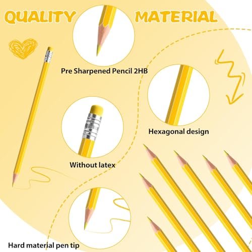 60 PCS Yellow Pencils Bulk with Eraser, Pre-Sharpened HB Spring & Easter Pencils for Kids, School Supplies for Writing, Drawing & Easter Art Crafts(Yellow) - color: yellow