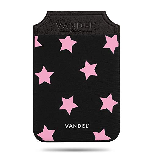 VANDEL Pocket – Stick-On Fabric Phone Wallet for Women, Cute Credit Card Holder, Stick On Back of Phone Fabric Sleeve for iPhone Pocket - color: Pink Stars