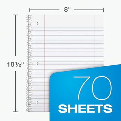 Oxford Spiral Notebook, 1 Subject, College Ruled Paper, 8 x 10-1/2 Inch, Pastel Pink, Orange, Yellow, Green, Blue and Purple, 70 Sheets (63756), Set of 6 - size: College Rule