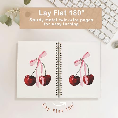 Cute Cherry Spiral Notebook,Cute Notebooks for School | Cherry Gifts for Women Journal,Fruit Lover Gifts,Coquette School Supplies for Women Girls, 5.5x8.3 Inch - color: Cherry - Pink bow 3