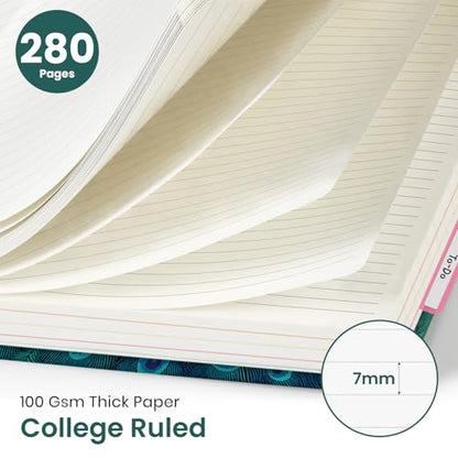 Large Spiral Lined Notebook for Work with Dividers & Tabs, 8.5"x11" Hardcover 5 Subject Notebook, College Ruled, 280 Pages, Emerald Peacock - color: O - Emerald Peacock