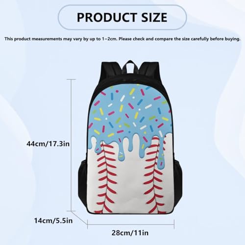 Blue Ice Cream Drip Backpack 4 Piece 17in Baseball Drip Backpack Insulated Lunch Box Pencil Bag with Independent Water Bottle Pocket Simple Elegant School Use - color: Blue