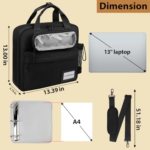 3 inch D-ring Zipper Binder Bag for 700 Sheets&13 inch Laptop Organizer, Detachable Zip Up Binder with Removable Pen Case& Bottle Pocket for Middle High School Office Supplies Storage (Black)