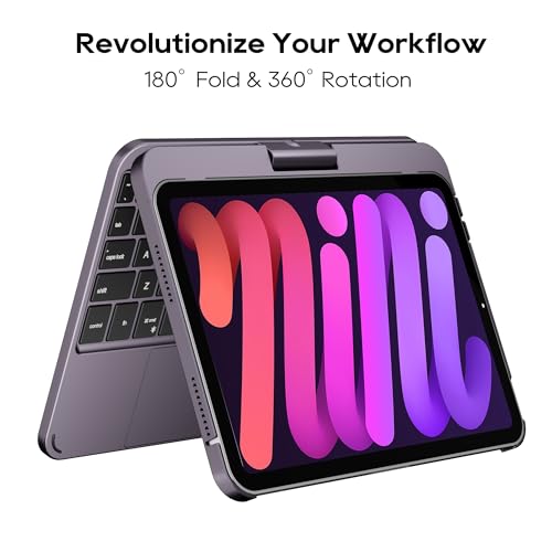edaiser Swivel Keyboard Case iPad mini 7th A17 Pro & 6th Generation Purple | 360 Degree Rotatable Protective Cover | Compact Bluetooth Keyboard | Trackpad | RGB Backlit | Flexible Use for Kids/Students - color: Metallic Purple, size: iPad Mini (7th-6th)