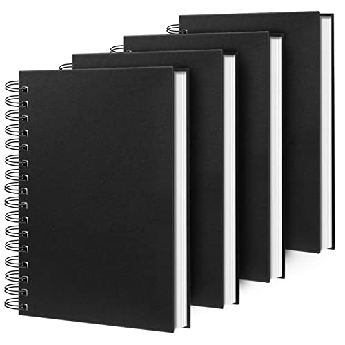 4 Pack Spiral Notebook,A5 Lined Black Journal Notebook 5.62 x 8.4 inches-100 Sheets/200 Pages,100GSM Thick Paper,Hardcover Journals for Writing Work School Supplies - color: Black-Lined