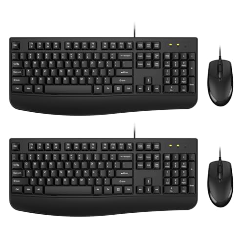 Wired Keyboard and Mouse Combo, EDJO Full-Sized Ergonomic Computer Keyboard with Palm Rest and Optical Wired Mouse for Windows, Mac OS Desktop/Laptop/PC (2 Pack) - color: Black-2
