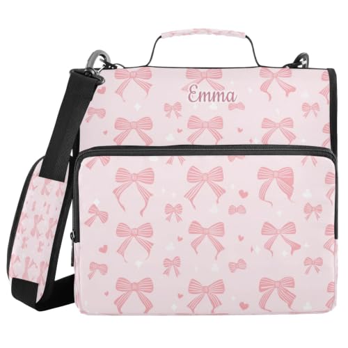Personalized Bow Print Zipper Binder with Name | Your selected font will be printed with a matching outline to complement the bow design - color: Personalized Bow