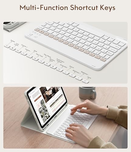 CHESONA Compatible for iPad 11th(A16)/10th Generation Case with Keyboard | Detachable Wireless Keyboard, Stand Folio Keyboard Cover with Pencil Holder, Thin & Light, White - color: White