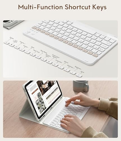 CHESONA Compatible for iPad 11th(A16)/10th Generation Case with Keyboard | Detachable Wireless Keyboard, Stand Folio Keyboard Cover with Pencil Holder, Thin & Light, White - color: White