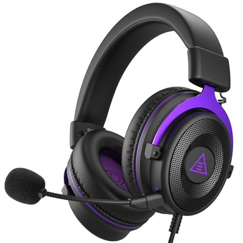 EKSA E900 Headset with Microphone for PC, PS4,PS5, Xbox - Detachable Noise Canceling Mic, 3D Surround Sound, Wired Headphone for Gaming, Computer, Laptop, 3.5MM Jack - color: Purple