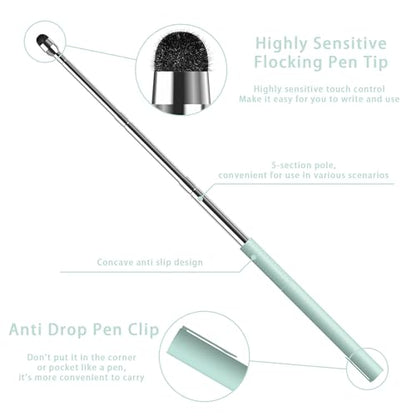 Universal Telescopic Stylus Pen for Touch Screens, Retractable Pointer Stick Stylus with Special Flocking Tip, Pointer Finger Stick, Anti Slip Pen Clip，Green - color: Green