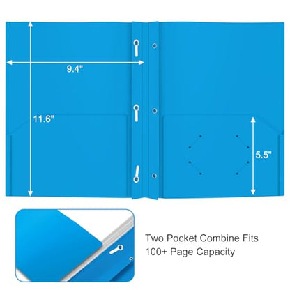 Heavy Duty Plastic Folder, 60 Pack, Pocket Folder with brads, Letter Size Poly File, Plastic Folders with 3 Prongs Fasteners - Sky Blue - color: Sky Blue, size: 60 PACK